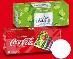 IGA Coca‑Cola, Sprite or Mount Franklin Lightly Sparkling Water 10x375mL Selected Varieties offer