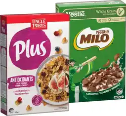 IGA Uncle Tobys Plus Cereal 620‑705g or Milo Cereal 535‑620g Selected Varieties offer