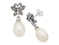 Bevilles Jewellery Sterling Silver Freshwater Pearl & Butterfly Earrings Made with Swarovski Marcasite offer