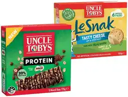 IGA Uncle Tobys Protein Bars 5 Pack or Le Snak 6 Pack Selected Varieties offer