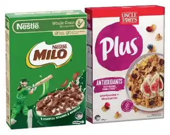 IGA Uncle Tobys Plus Cereal 620‑705g or Nestlé Milo Cereal 535‑620g Selected Varieties offer