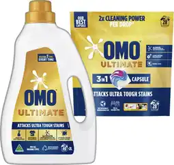 IGA OMO Ultimate Laundry Capsules 28 Pack, Liquid 2 Litre or Powder 2kg Selected Varieties offer