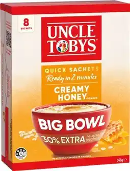 IGA Uncle Tobys Big Bowl Oats Quick Sachets Selected Varieties offer