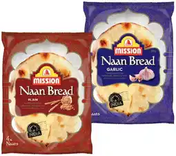 IGA Mission Naan Bread 4 Pack or Mini 6 Pack Selected Varieties offer