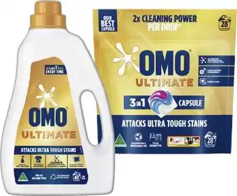 IGA OMO Ultimate Laundry Liquid 2 Litre, Powder 2kg or Capsules 28 Pack Selected Varieties offer