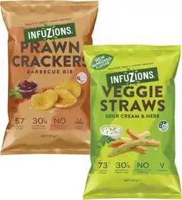 Coles Infuzions Veggie Straws or Prawn Crackers 90g offer