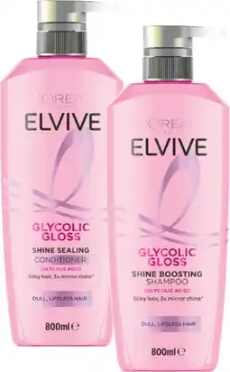 Coles L'Oréal Elvive Glycolic Gloss Shampoo or Conditioner 800mL offer