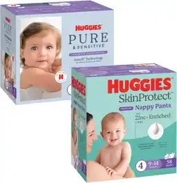 Coles Huggies Skin Protect Nappy Pants 42 Pack-58 Pack or Pure & Sensitive Nappy Pants 40 Pack-54 Pack offer