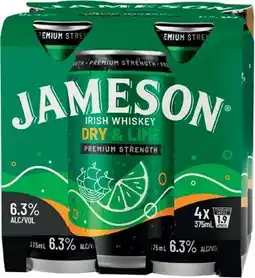 BWS Jameson 6.3% Dry & Lime 375mL Cans offer