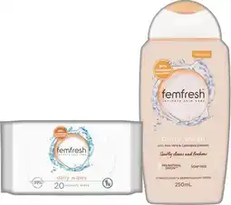 IGA Femfresh Intimate Skin Care Wash 250mL or Feminine Wipes 20 Pack Selected Varieties offer