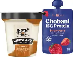 IGA Chobani Fit Greek Pouch 150g or Gippsland Dairy Yogurt 160g Selected Varieties offer