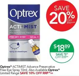 Terry White Optrex ACTIMIST Advance Preservative Free Eye Spray offer