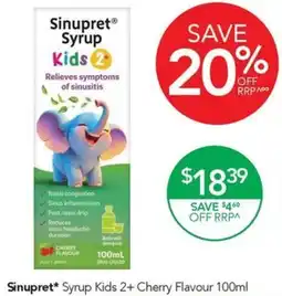 Terry White Sinupret Syrup Kids 2+ Cherry Flavour offer