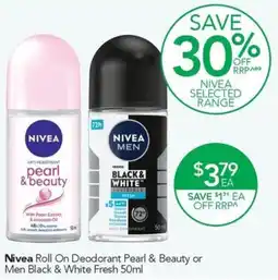 Terry White Nivea Roll On Deodorant Pearl & Beauty or Men Black & White Fresh offer