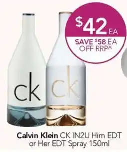 Terry White Calvin Klein CK IN2U Him EDT or Her EDT Spray offer