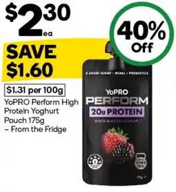 Woolworths YOPRO Perform High Protein Yoghurt Pouch offer