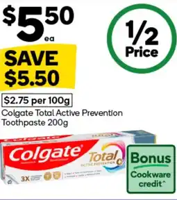 Woolworths Colgate Total Active Prevention Toothpaste offer
