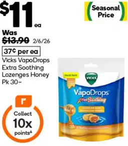 Woolworths Vicks VapoDrops Extra Soothing Lozenges Honey offer