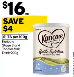 Woolworths Karicare Stage 3 or 4 Toddler Milk Drink offer