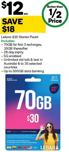 Woolworths Lebara $30 Starter Pack+ offer