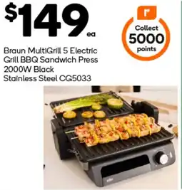 Woolworths Braun MultiGrill 5 Electric Grill BBQ Sandwich Press 2000W Black offer
