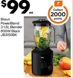 Woolworths Braun PowerBlend 31.5L Blender 800W Black offer