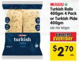 Spar Turkish Rolls 400gm or Turkish Pide offer