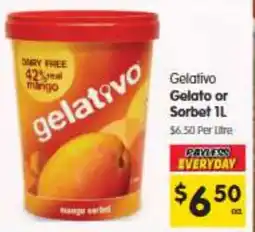 Spar Gelato or Sorbet 1 l offer