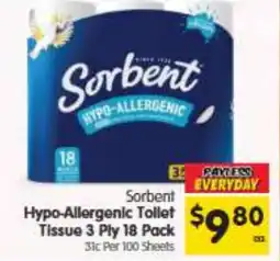 Spar Sorbent Hypo-Allergenic Toilet Tissue 3 Ply offer