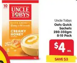Spar Uncle Tobys Oats Quick Sachets offer