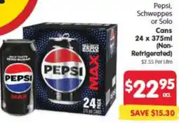 Spar Pepsi, Schweppes or Solo Cans offer