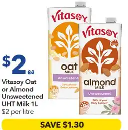 Ritchies Vitasoy Oat or Almond Unsweetened UHT Milk offer