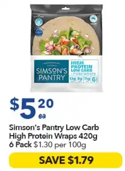 Ritchies Simson's Pantry Low Carb High Protein Wraps offer