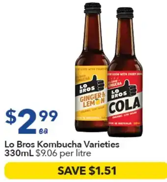 Ritchies Lo Bros Kombucha Varieties offer