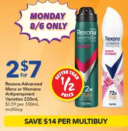 Ritchies Rexona Advanced Mens or Womens Antiperspirant Varieties offer