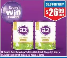 Chemist Warehouse A2 Gentle Gold Premium Toddler Milk Drink Stage 31 Year+ or Junior Milk Drink Stage 4 3 Years+ offer