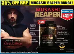 Chemist Warehouse Musashi Reaper Pre Workout Max Strength Green Apple Flavour offer