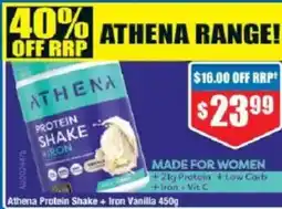 Chemist Warehouse Athena Protein Shake + Iron Vanilla offer