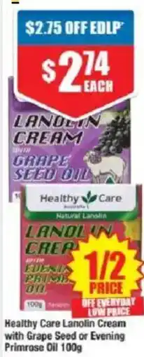 Chemist Warehouse Healthy Care Lanolin Cream with Grape Seed or Evening Primrose Oil offer
