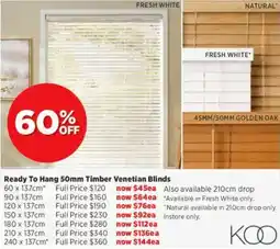 Spotlight Ready To Hang Timber Venetian Blinds offer