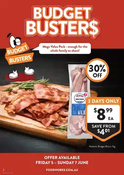 Foodworks Huttons Budget Bacon offer
