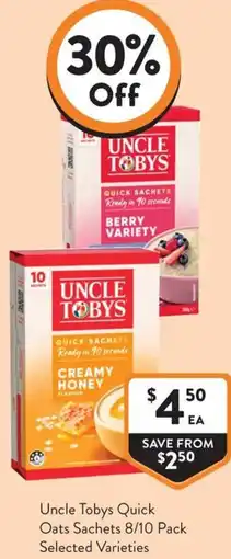 Foodworks Uncle Tobys Quick Oats Sachets offer