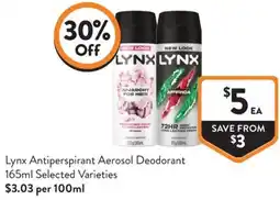 Foodworks Lynx Antiperspirant Aerosol Deodorant offer