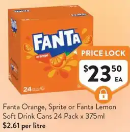 Foodworks Fanta Orange Sprite or Fanta Lemon Soft Drink Cans offer
