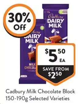 Foodworks Cadbury Milk Chocolate Block offer