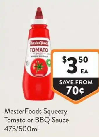 Foodworks Masterfoods squeezy tomato or bbq sauce offer