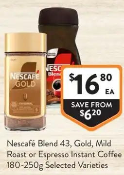Foodworks Nescafé Blend 43 Gold Mild Roast or Espresso Instant Coffee offer