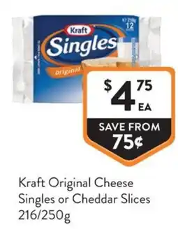 Foodworks Kraft Original Cheese Singles or Cheddar Slices offer