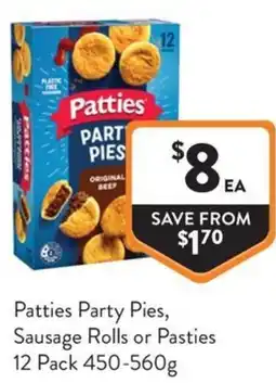 Foodworks Patties Party Pies Sausage Rolls or Pasties offer