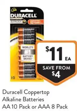 Foodworks Duracell coppertop alkaline batteries aa or aaa offer